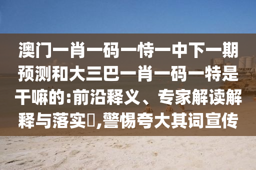 澳門一肖一碼一恃一中下一期預測和大三巴一肖一碼一特是干嘛的:前沿釋義、專家解讀解釋與落實?,警惕夸大其詞宣傳
